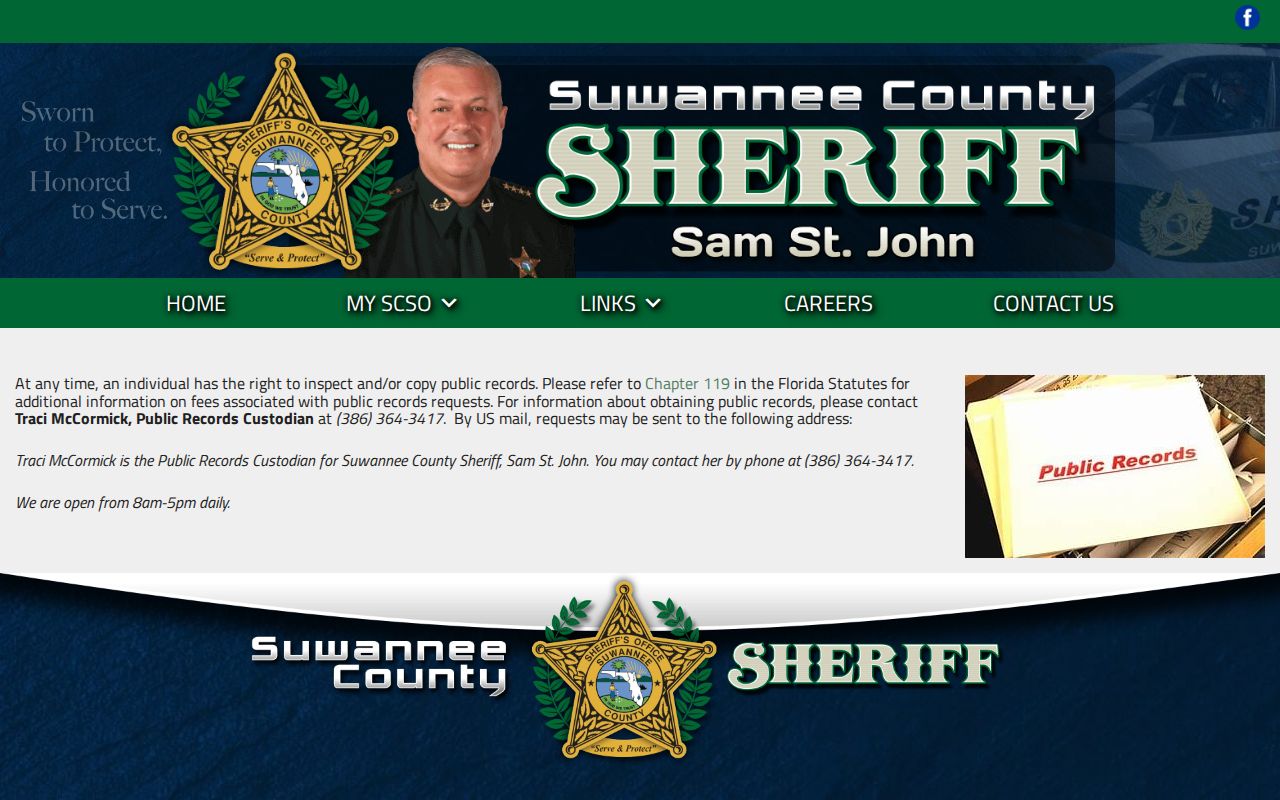 Suwannee County arrest report public records custodian