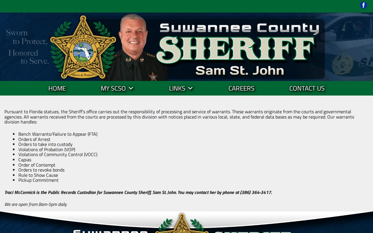 Suwannee County arrest warrant division records
