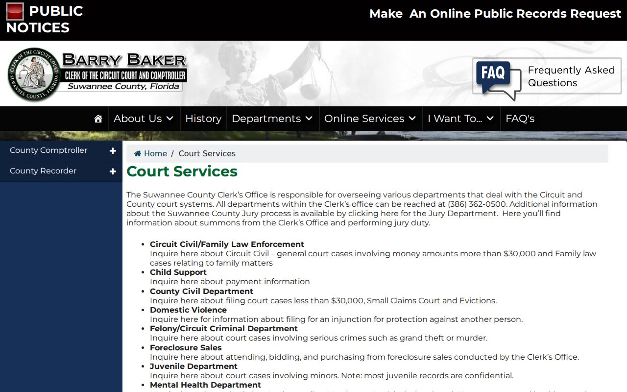 Suwannee County court case lookup Clerk criminal divisions