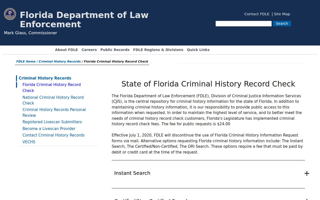 Suwannee County FDLE criminal history check options